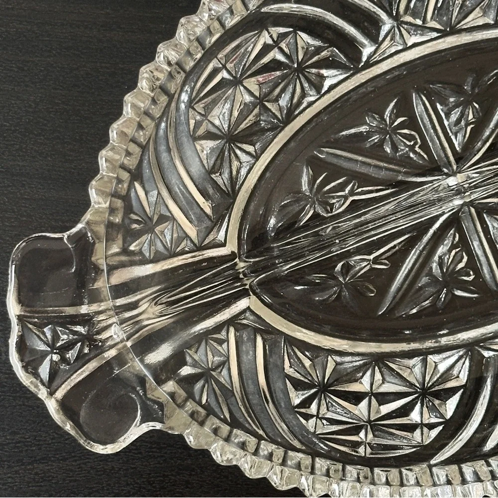 Anchor Hocking Stars & Bars‎ Divided Relish Dish Pressed Glass 1950's